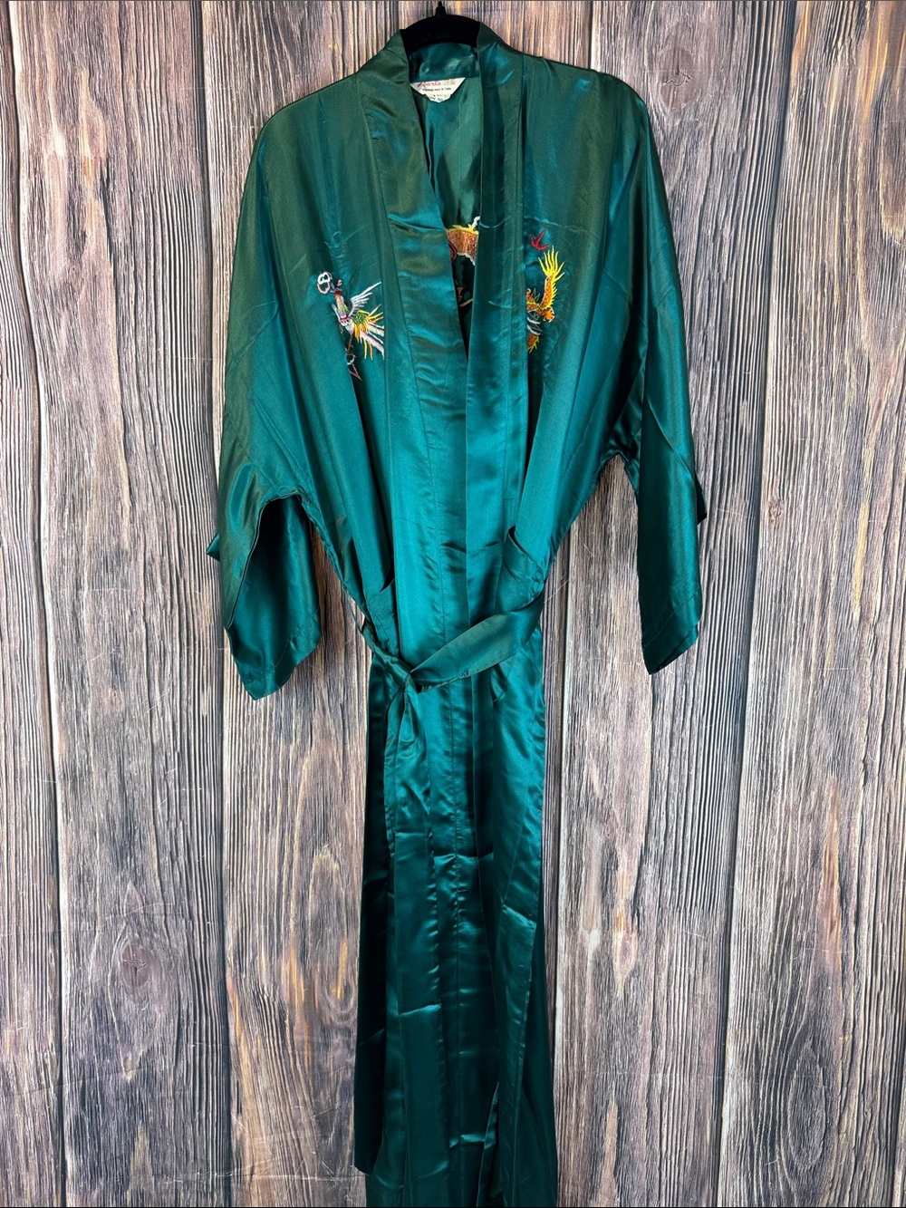 Vintage Pearl Teal Silk Kimono Robe